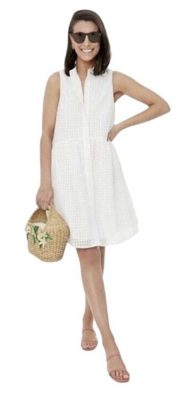 Tuckernuck White Burnout Sleeveless Royal Shirt Dress Lace Pockets Lined Sz S
